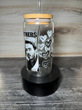 Load image into Gallery viewer, 2000s Boy Band Inspired 16 oz Glass Tumbler | Concert Lover Gift | Retro Music Fan Cup | Iced Coffee Glass with Bamboo Lid & Straw