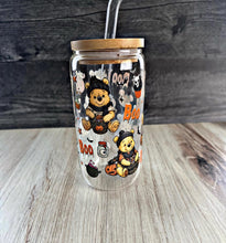 Load image into Gallery viewer, Winnie the Pooh Halloween Tumbler – 16 oz Glass Cup with Bamboo Lid & Straw | Spooky Season Disney Drinkware | Cute Fall Coffee Cup
