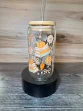 Load image into Gallery viewer, All Booked for Fall Glass Can Tumbler | Book Lover Coffee Cup with Bamboo Lid & Glass Straw