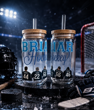 Load image into Gallery viewer, π Briar Hockey Tumbler | Off Campus Inspired Glass Cup | Hockey Romance Bookish Tumbler | College Hockey Aesthetic | Sports Romance Gift