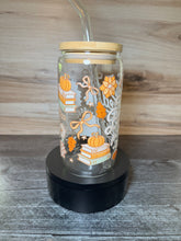 Load image into Gallery viewer, All Booked for Fall Glass Can Tumbler | Book Lover Coffee Cup with Bamboo Lid & Glass Straw