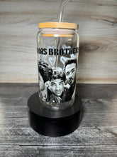 Load image into Gallery viewer, 2000s Boy Band Inspired 16 oz Glass Tumbler | Concert Lover Gift | Retro Music Fan Cup | Iced Coffee Glass with Bamboo Lid & Straw