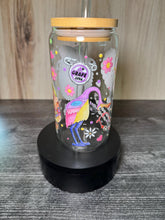 Load image into Gallery viewer, Adventure Awaits 16 oz Glass Tumbler | Balloon House Inspired Cup | Travel Lover Gift | Whimsical Iced Coffee Glass with Bamboo Lid & Straw