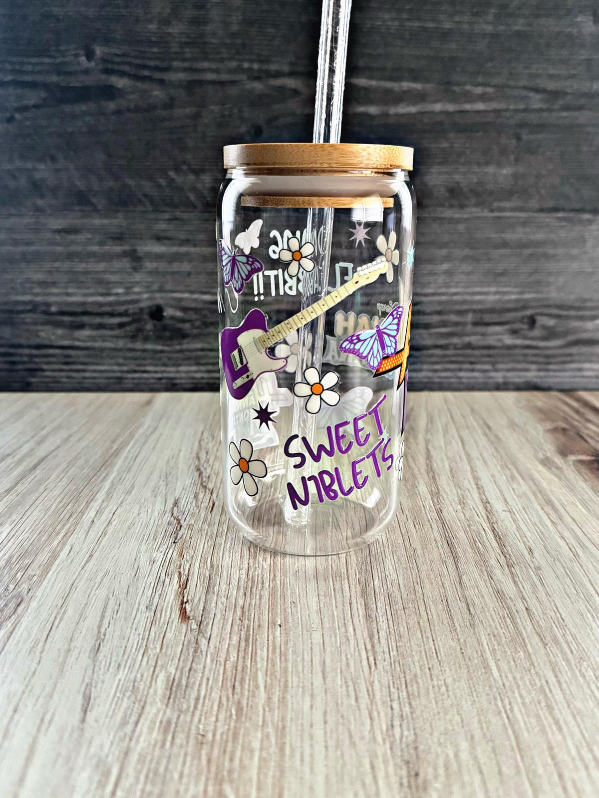 Hannah Montana Glass Tumbler – 16 oz Iced Coffee Cup with Bamboo Lid & Straw | 2000s Disney Nostalgia Drinkware | Retro Gift for Her