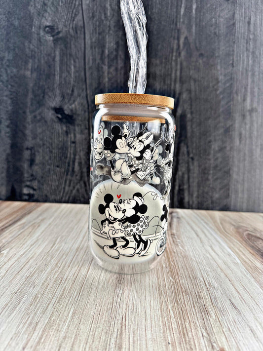 Mickey & Minnie Glass Tumbler | Disney Couple Cup | Cute Iced Coffee Tumbler