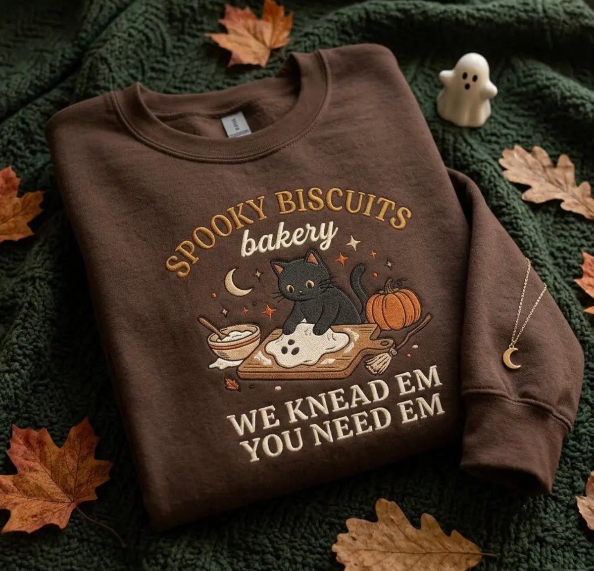 Spooky Biscuits Bakery T-Shirt or Sweatshirt | Halloween Black Cat Shirt | Cute Ghost Fall Graphic Tee