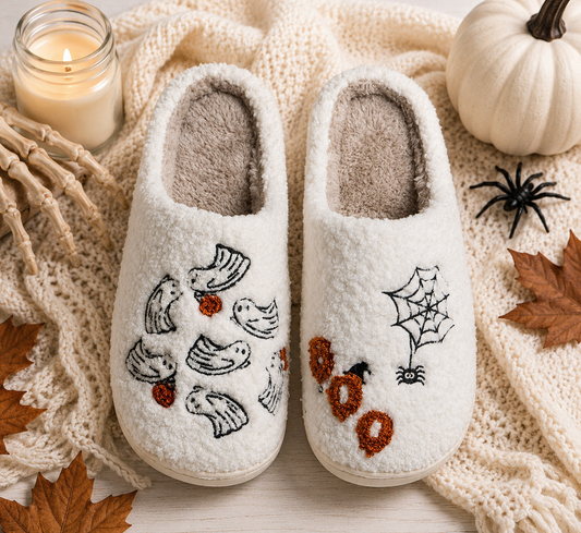 Boo Sherpa Halloween Ghost Slippers