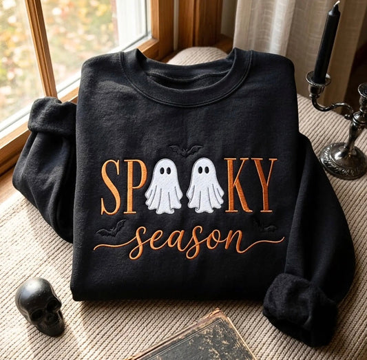 Spooky Season Embroidered T-Shirt Or Sweatshirt | Ghost Halloween Crewneck