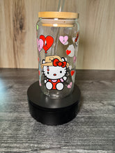 Load image into Gallery viewer, Hello Kitty &amp; Bad Bunny Inspired Glass Can Cup | 16oz Kawaii Tumbler with Bamboo Lid &amp; Glass Straw | Cute Gift for Her
