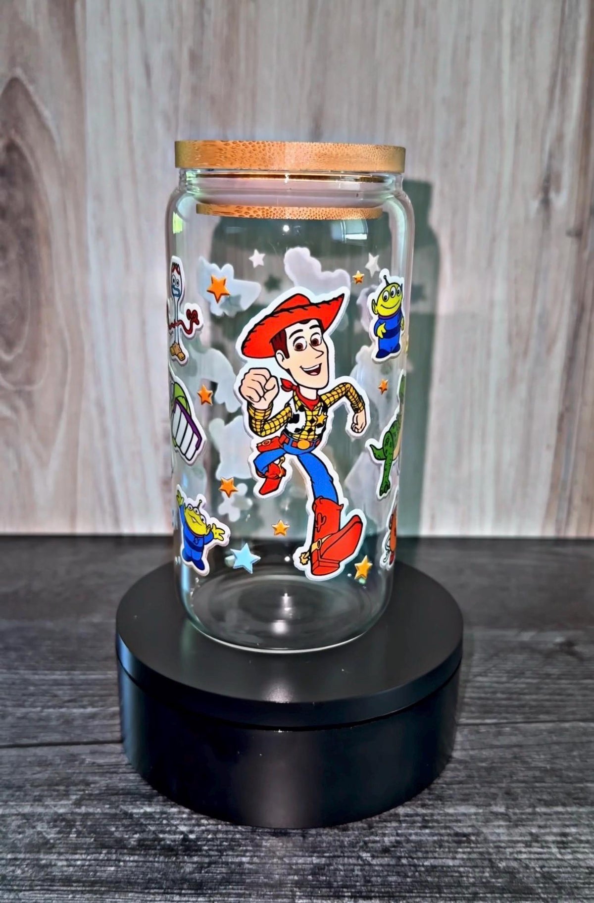 Toy Story Inspired Tumbler | Cartoon Character Glass Cup | Cute Western Space Cowboy Cup | Movie Inspired Drinkware | Gift for Animation