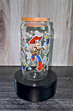 Load image into Gallery viewer, Toy Story Inspired Tumbler | Cartoon Character Glass Cup | Cute Western Space Cowboy Cup | Movie Inspired Drinkware | Gift for Animation
