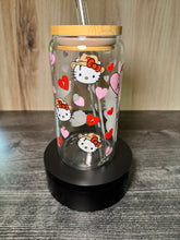 Load image into Gallery viewer, Hello Kitty &amp; Bad Bunny Inspired Glass Can Cup | 16oz Kawaii Tumbler with Bamboo Lid &amp; Glass Straw | Cute Gift for Her
