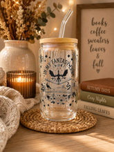 Load image into Gallery viewer, In My Fantasy Era Glass Can Tumbler | Fantasy Book Lover Coffee Cup with Bamboo Lid
