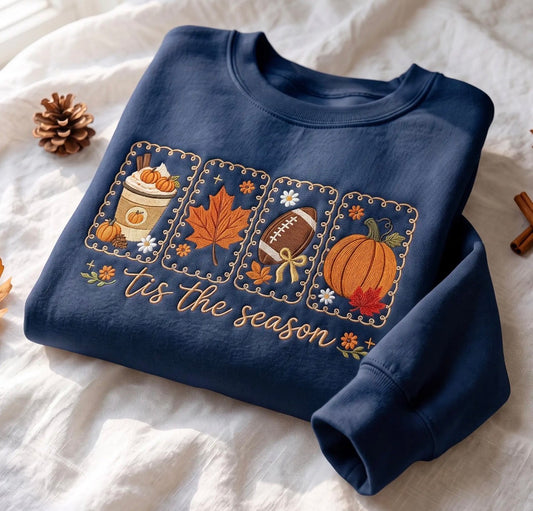 ’Tis the Season Football Embroidered T-Shirt or Sweatshirt | Fall Game Day Shirt