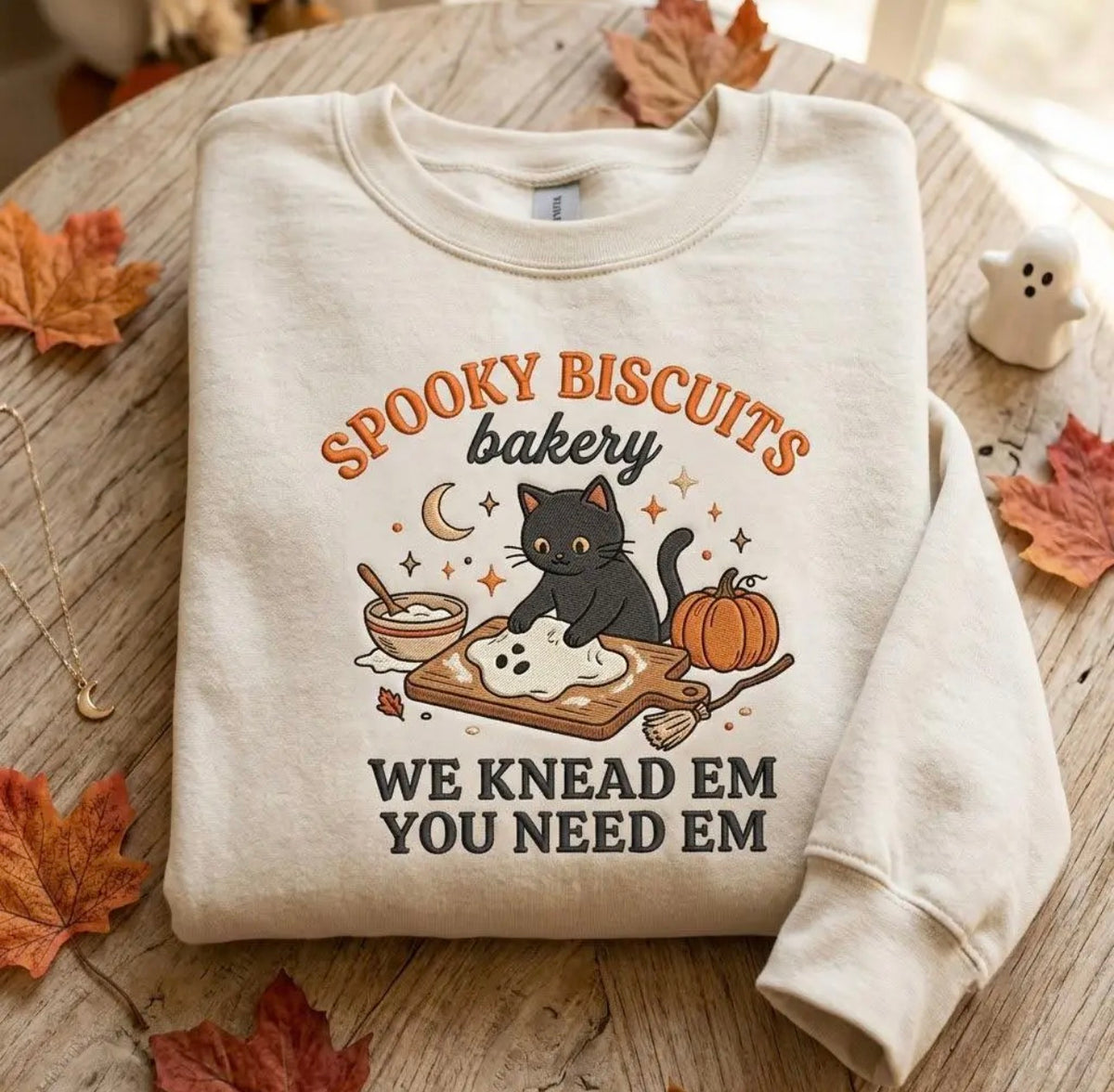Spooky Biscuits Bakery T-Shirt or Sweatshirt | Halloween Black Cat Shirt | Cute Ghost Fall Graphic Tee