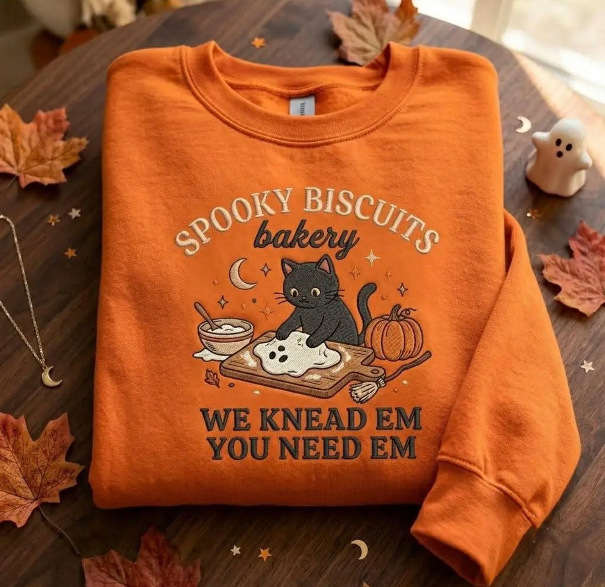 Spooky Biscuits Bakery T-Shirt or Sweatshirt | Halloween Black Cat Shirt | Cute Ghost Fall Graphic Tee