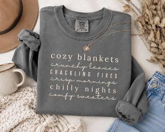 Cozy Fall Favorites T-Shirt or Sweatshirt | Cozy Season Fall Shirt | Autumn Comfort Colors Graphic Tee | Fall Sweatshirt