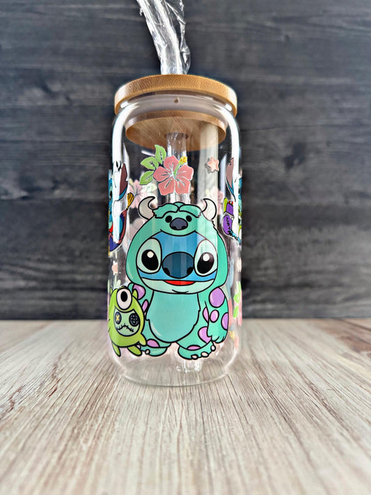 Stitch Disney Cosplay Glass Tumbler | Cute Iced Coffee Cup | Disney Gift