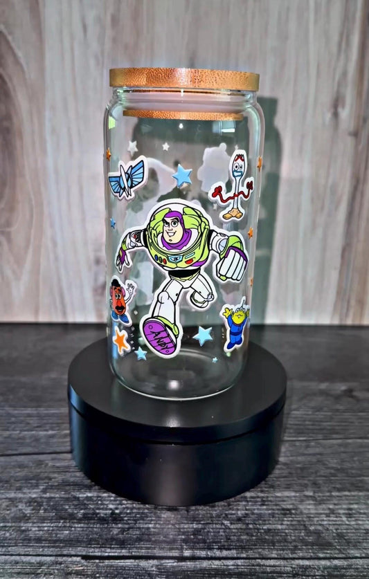 Toy Story Inspired Tumbler | Cartoon Character Glass Cup | Cute Western Space Cowboy Cup | Movie Inspired Drinkware | Gift for Animation
