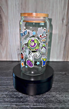 Load image into Gallery viewer, Toy Story Inspired Tumbler | Cartoon Character Glass Cup | Cute Western Space Cowboy Cup | Movie Inspired Drinkware | Gift for Animation
